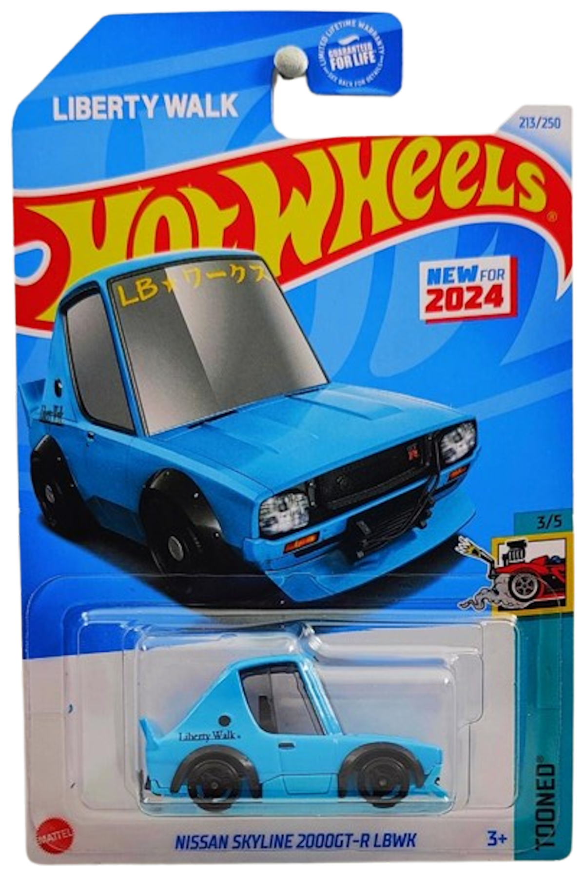 Hot Wheels 2024 Collector 213 250 Tooned 3 5 New Models Nissan Skyline 2000GT R LBWK Blue USA Liberty Walk Card