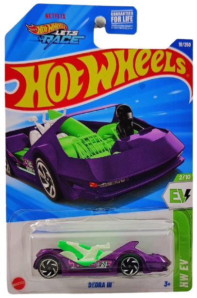 Hot Wheels 2025 Collector 010 250 HW EV 2 10 Deora III Purple Metalflake USA Let s Race Card