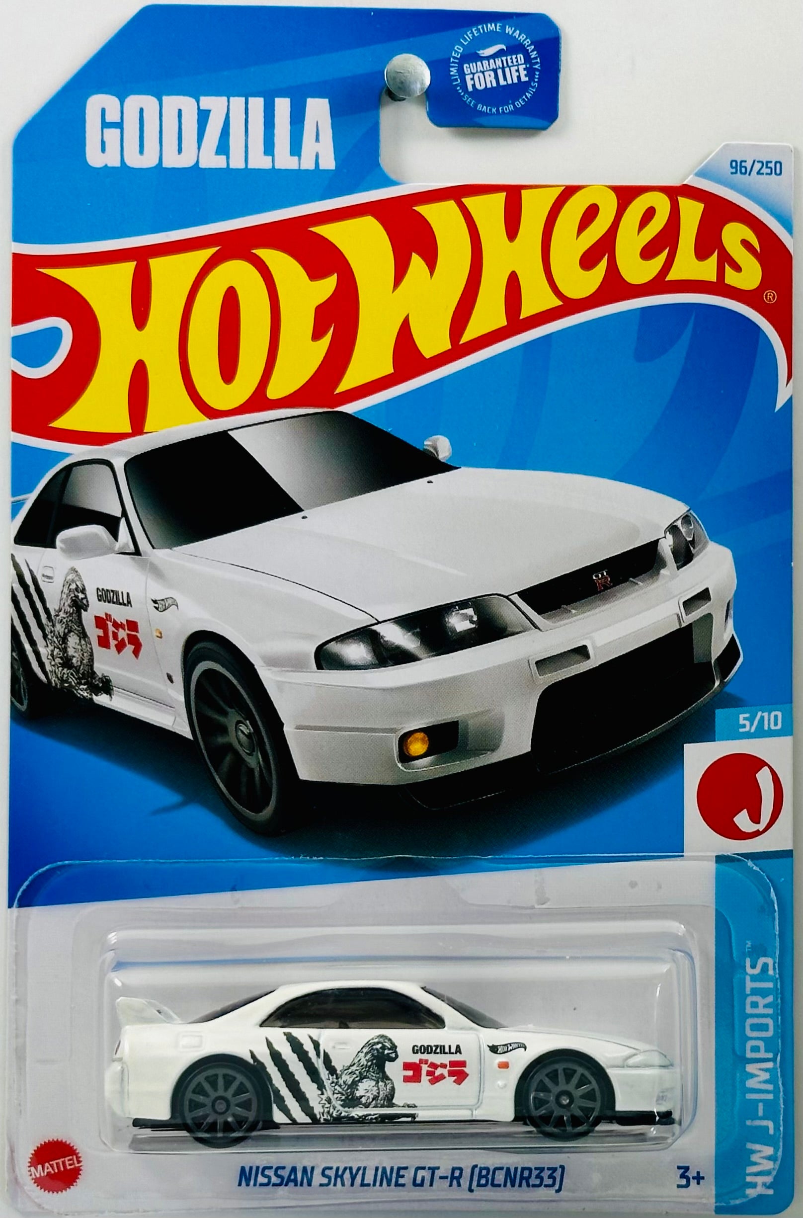 Hot Wheels 2024 Collector 096 250 HW J Imports 05 10 Nissan Skyline GT R BCNR33 White USA Godzilla Card