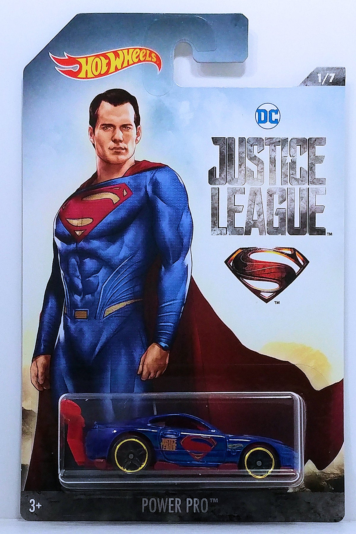 Hot Wheels 2018 DC Comics Justice League 1 7 Power Pro Dark Blue Superman Graphics Gold Black PR5 Wheels Red Windows Red Interior