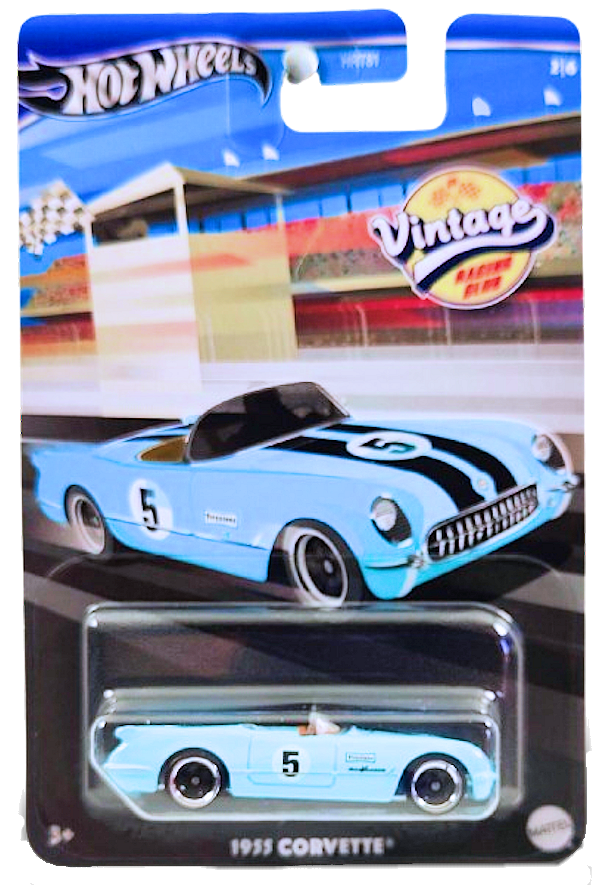 Hot Wheels 2024 Theme Vintage Racing Club 2 6 1955 Corvette Baby Blue 5 C5 Wheels Kroger Exclusive