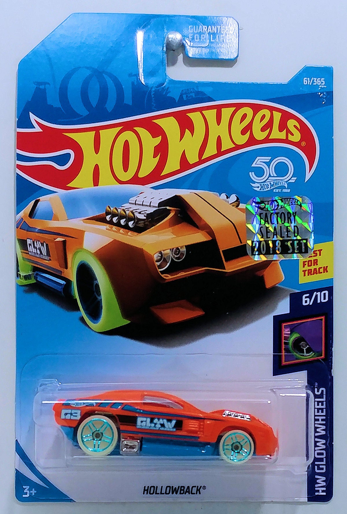 Hot Wheels 2018 Collector 061 365 HW Glow Wheels 6 10 Hollowback Orange 50th FSC