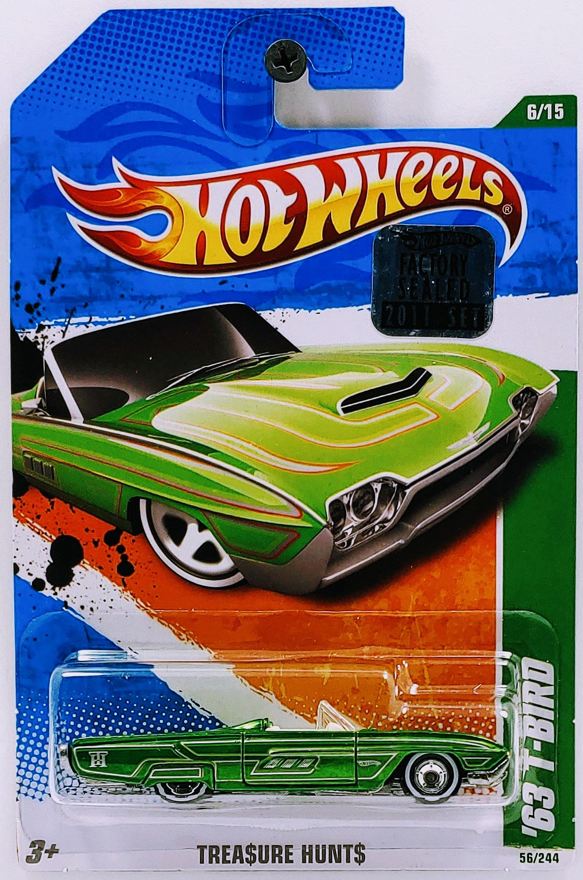 Hot Wheels 2011 Collector 056 244 Super Treasure Hunts 6 15 63 T Bird Convertible Spectraflame Green Metal Metal Real Riders