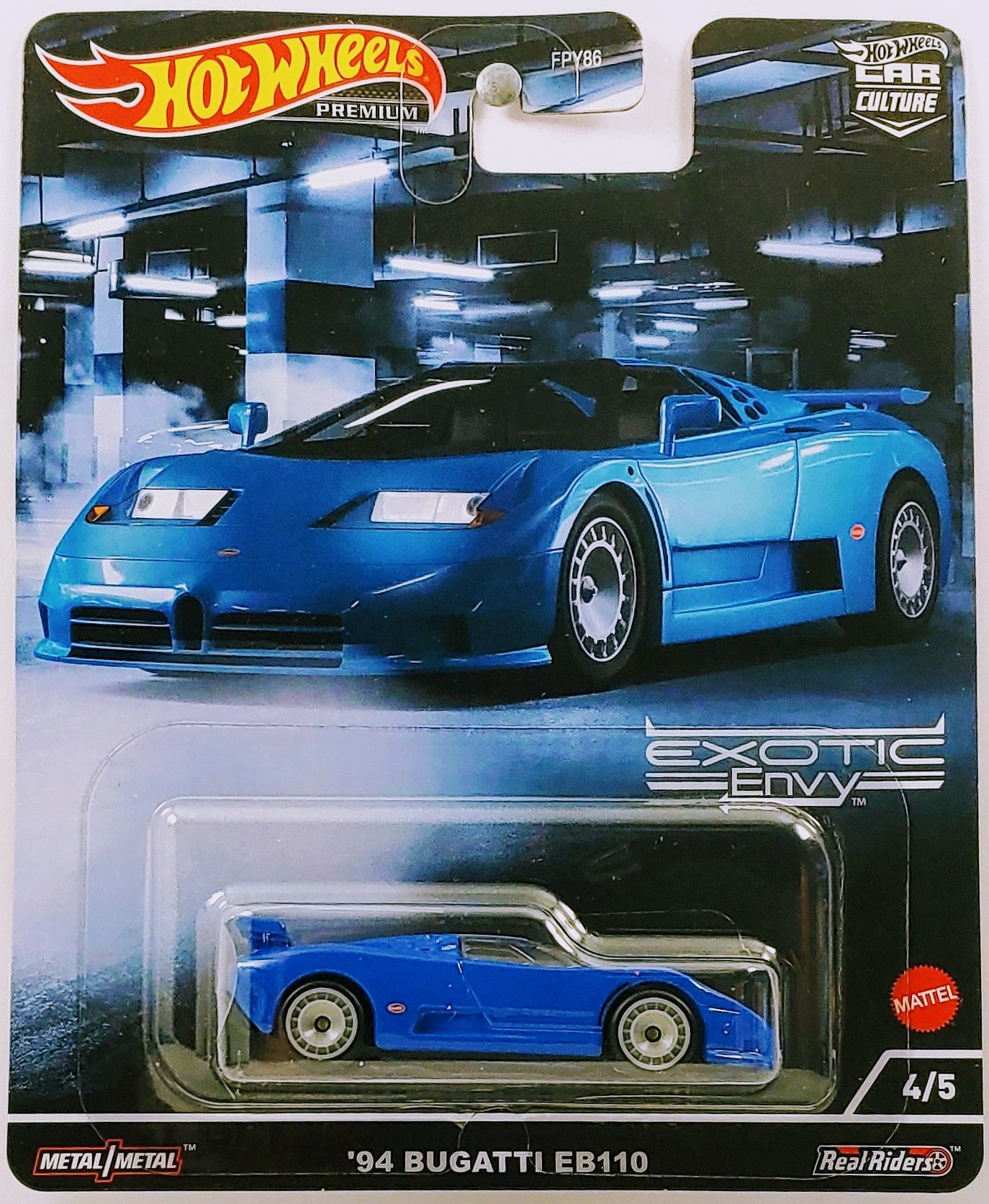 Hot Wheels 2022 Premium Car Culture Exotic Envy 4 5 94 Bugatti EB110 Blue Metal Metal Real Riders