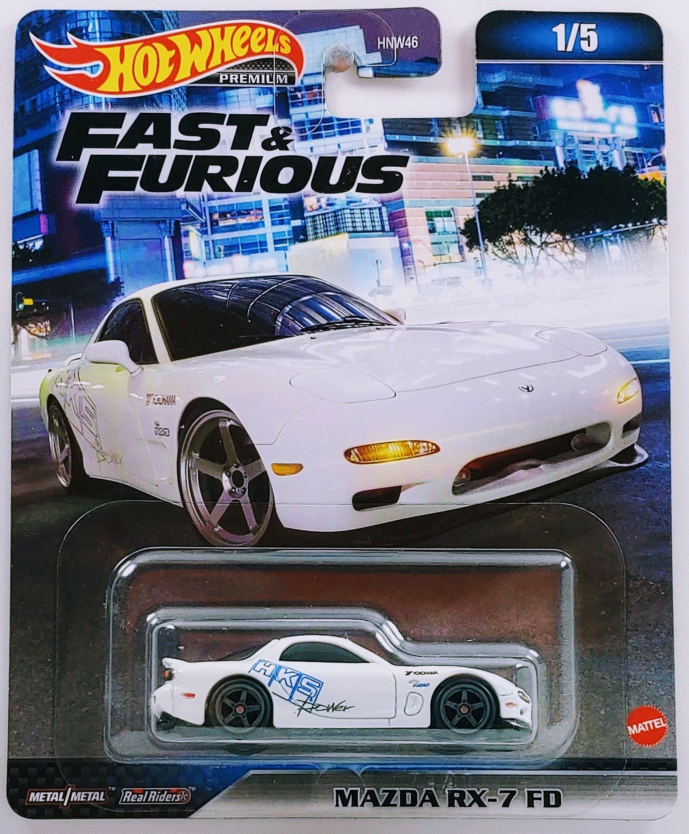 Hot Wheels 2023 Premium Fast Furious 1 5 Mazda RX 7 FD White Metal Metal Real Riders