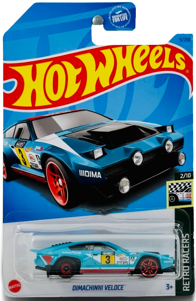 Hot Wheels 2023 - Collector # 005/250 - Retro Racers 02/10 - Dimachinni Veloce - Teal - ERROR / Rear Wheel - USA