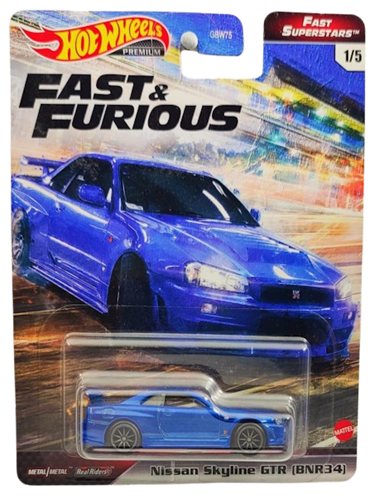 Hot Wheels 2021 - Premium / Fast & Furious / Fast Superstars 1/5 - Nissan Skyline GT-R (R34) - Metalflake Dark Blue - Metal/Metal & Real Riders