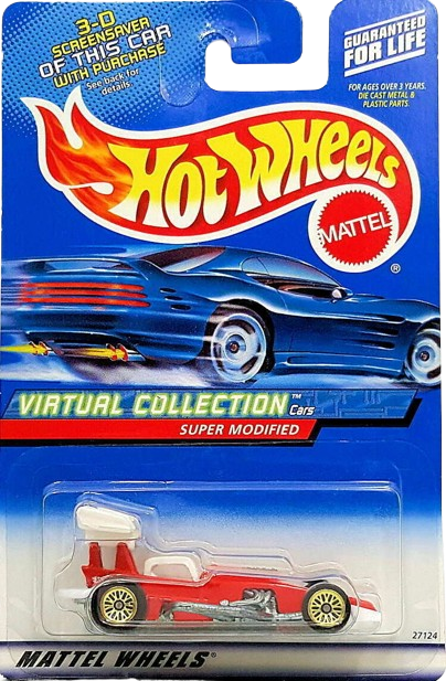 Hot Wheels 2000 - Collector # 158/250 - Virtual Collection Cars - Super Modified - Red - Gold LW Wheels - USA Square Card