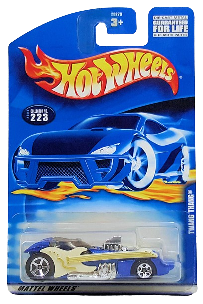 Hot Wheels 2000 - Collector # 223/250 - Twang Thang - Blue / White Guitar with Gold Strings - USA New '2001 Style' Card