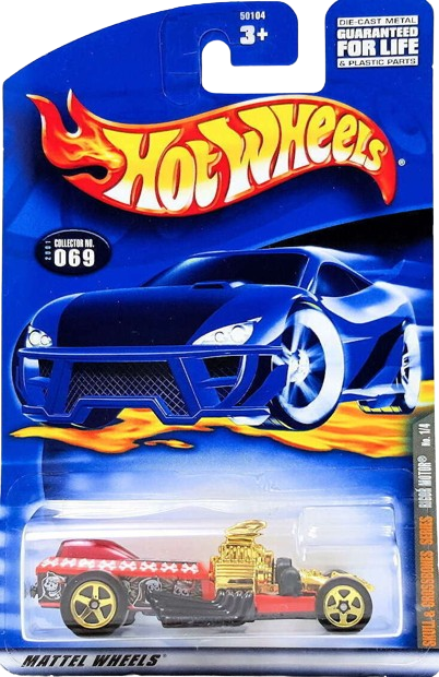 Hot Wheels 2001 - Collector # 069/240 - Skull & Crossbones Series 1/4 - Rigor Motor - Orange - Gold 5 Spokes - USA Card