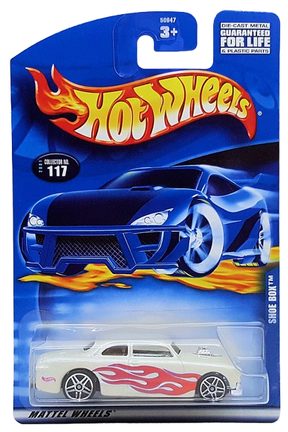 Hot Wheels 2001 - Collector # 117/240 - Shoe Box - White / Flames - PR5 Wheels - USA Card - MPN 50647&nbsp;