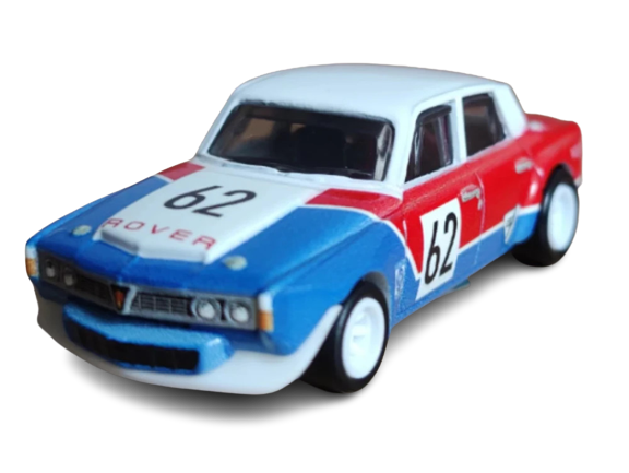 Hot Wheels 2023 - Premium / Car Culture / Team Transport # 55 - '70 Rover P6 Group 2, HW Rally Hauler & HW Rally Trailer - Red, White & Blue - Metal/Metal & Real Riders