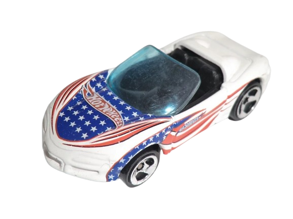 Hot Wheels 2002 - Collector # 187/240 - Corvette Stingray III - White / Stars & Stripes Graphic - 3 Spokes - USA 'Race & Win' Card