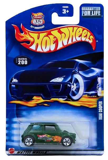 Hot Wheels 2002 - Collector # 200/240 - Mini Cooper - Green / HWC.COM Graphics on Sides - 5 Spokes Wheels - USA 35th Anniversary Card