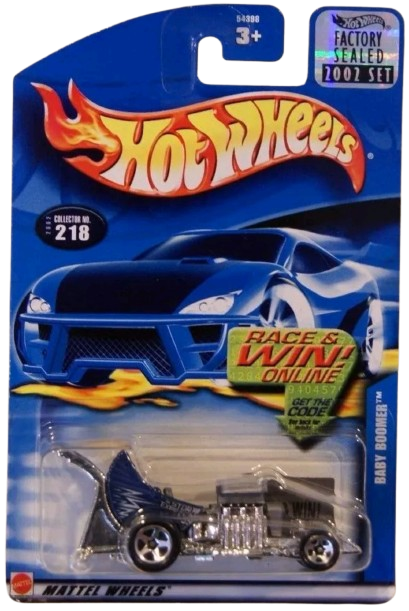 Hot Wheels 2002 - Collector # 218/240 - Baby Boomer - Dark Blue - USA 'Race & Win' Card with Factory Set Sticker