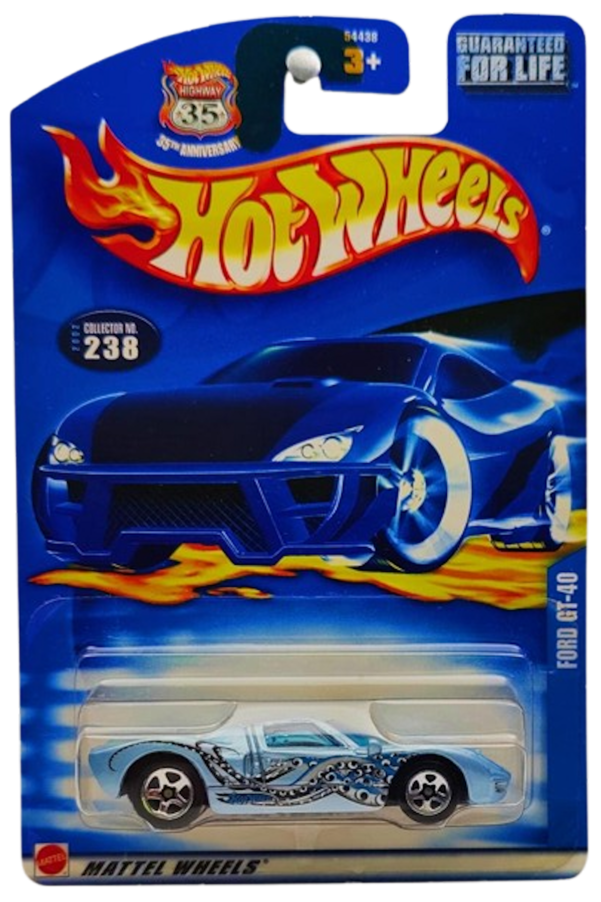 Hot Wheels 2002 - Collector # (222) 238/240 - Ford GT-40 - Light Blue Metallic - USA 35th Anniversary Card