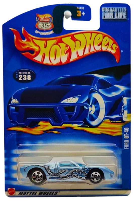 Hot Wheels 2002 - Collector # (222) 238/240 - Ford GT-40 - Light Blue Metallic - USA 35th Anniversary Card