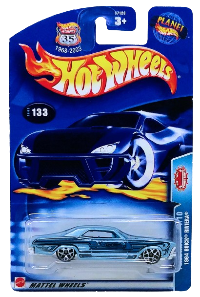 Hot Wheels 2003 - Collector # 133/220 - Pride Rides 1/10 - 1964 Buick Riviera - Metallic Light Blue - Y5 Wheels - Malaysia - USA '1968-2003 Anniversary' Card