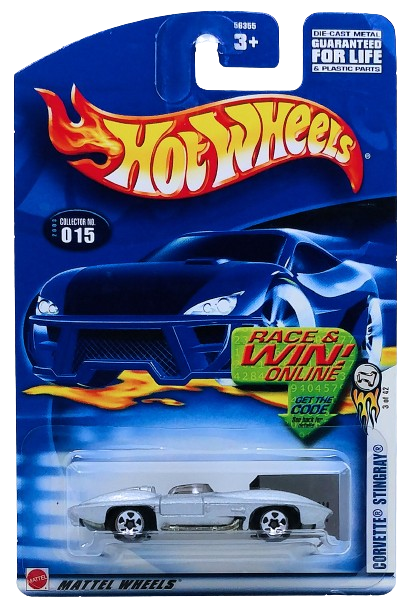 Hot Wheels 2003 - Collector # 015/220 - First Editions 3/42 - Corvette Stingray - Silver - USA Race & Win Card