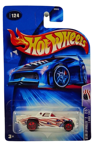 Hot Wheels 2004 - Collector # 124/212 - Star Spangled 2 Series 2/5 - T-Bird 1957 - White / Flames - Red 5 Spokes - USA Card - MPN B3845