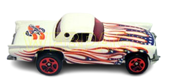 Hot Wheels 2004 - Collector # 124/212 - Star Spangled 2 Series 2/5 - T-Bird 1957 - White / Flames - Red 5 Spokes - USA Card - MPN B3845