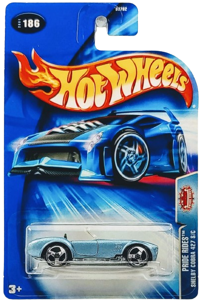 Hot Wheels 2004 - Collector # 186/212 - Pride Rides - Shelby Cobra 427 S/C - Metallic Light Blue / Racing Stripes - Unpainted Metal Base - Opening Hood - USA Card