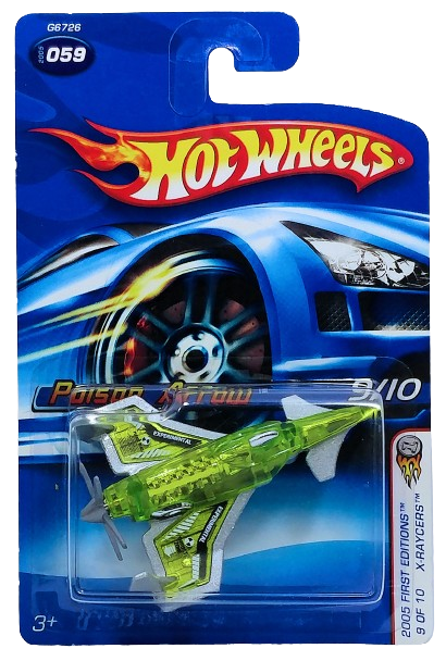 Hot Wheels 2005 - Collector # 059/183 - First Editions / X-Raycers 9/10 - Poison Arrow (Experimental Aircraft) - Transparent Green - USA '06 Card