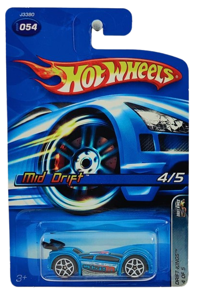 Hot Wheels 2006 - Collector # 054/223 - Drift Kings 4/5 - Mid Drift - Metalflake Bondi Blue / Sponsers Decals - USA Card