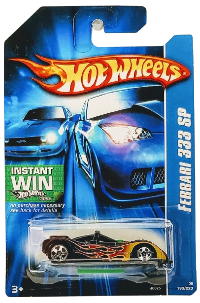 Hot Wheels 2006 - Collector # 195/223 - Ferrari 333 SP - Black / Flames - USA '07 Instant Win Card - MPN J8025