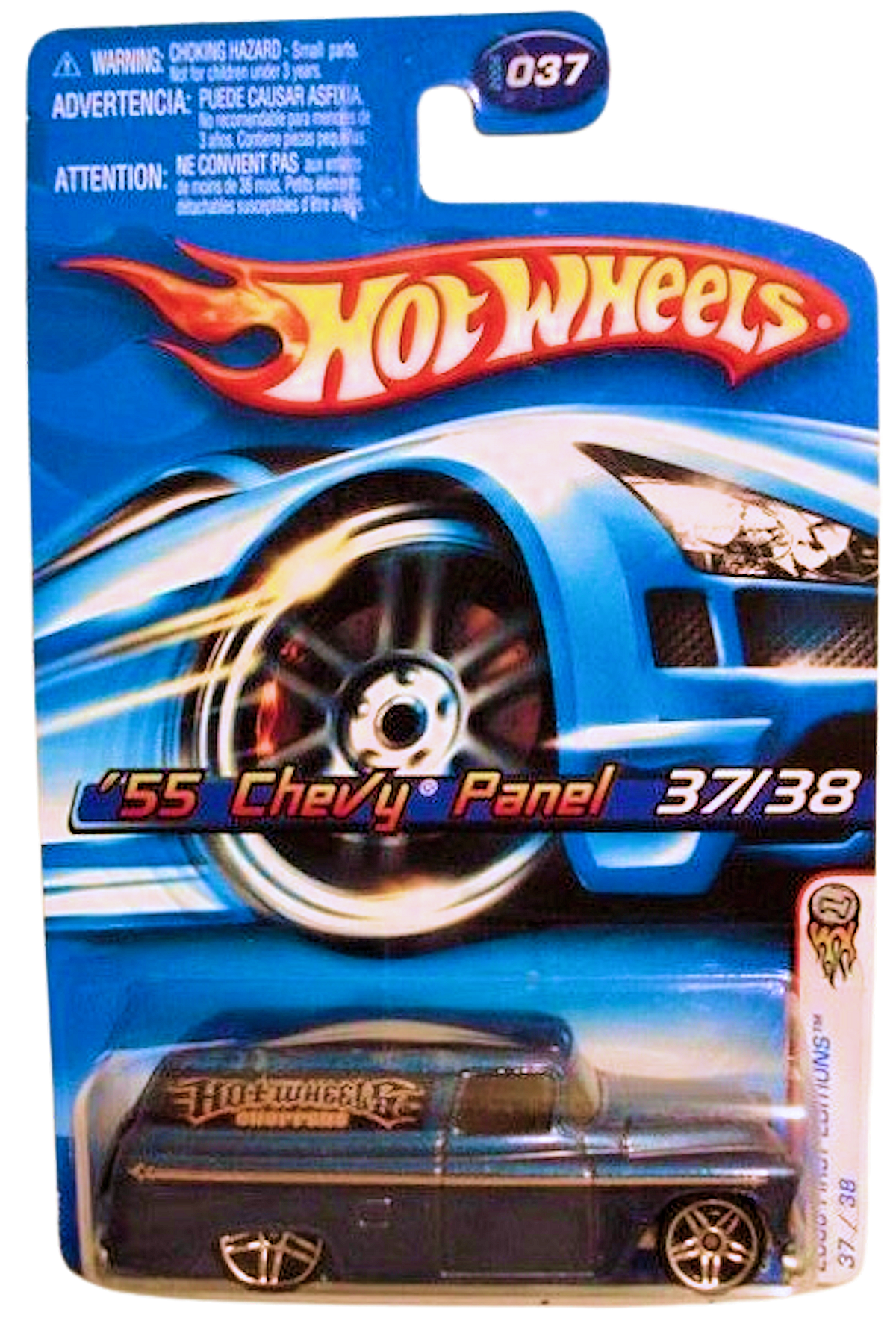 Hot Wheels 2006 - Collector # 037/223 - First Editions 37/38 - '55 Chevy Panel - Metallic Blue / 'Hot Wheels Choppers' - Motorcycle in Rear - Metal/Metal - 'Low Production' - International Card