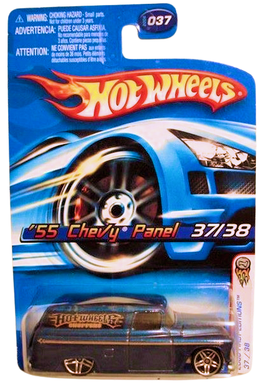 Hot Wheels 2006 - Collector # 037/223 - First Editions 37/38 - '55 Chevy Panel - Metallic Blue / 'Hot Wheels Choppers' - Motorcycle in Rear - Metal/Metal - 'Low Production' - International Card