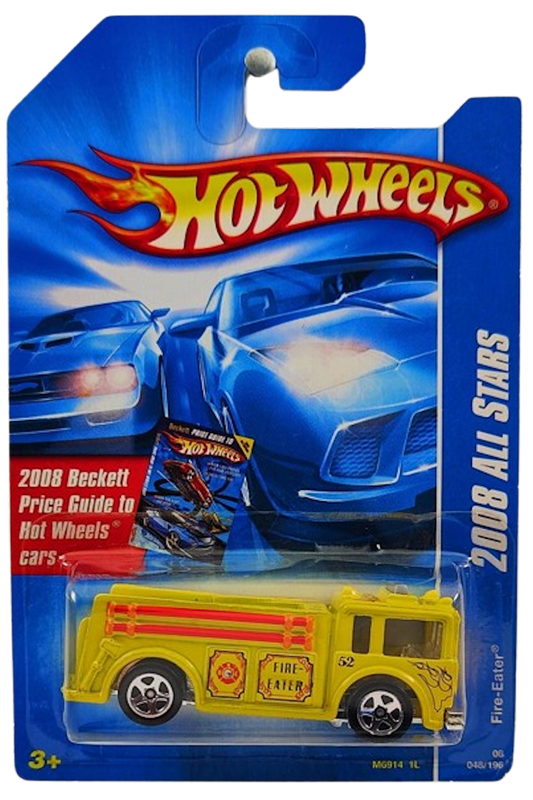 Hot Wheels 2008 - Collector # 048/196 - All Stars - Fire-Eater (Fire Engine, Pumper) - Yellow - USA Card with Beckett Promo