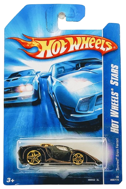 Hot Wheels 2008 - Collector # 066/172 - Hot Wheels Stars  26/36 - 'Tooned Enzo Ferrari - Flat Black - International Card