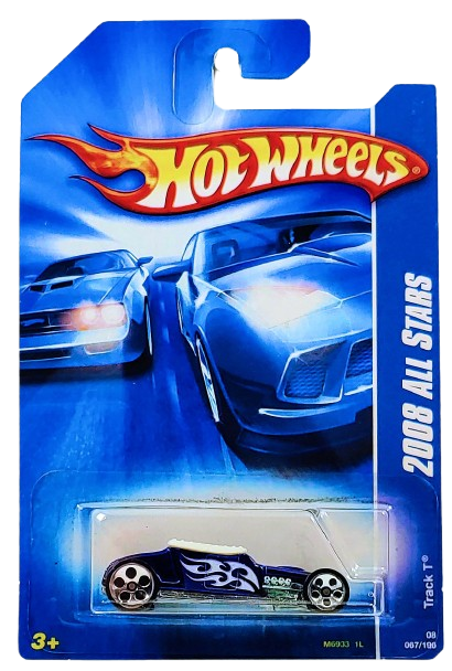 Hot Wheels 2008 - Collector # 067/196 - All Stars 27/36 - Track T - Blue with Flames - 5 Dot Wheels - USA Card