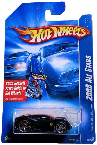 Hot Wheels 2008 - Collector # 068/196 - All Stars 28/36 - Ferrari 360 Modena (Tooned) - Black - USA ''Beckett'' Card