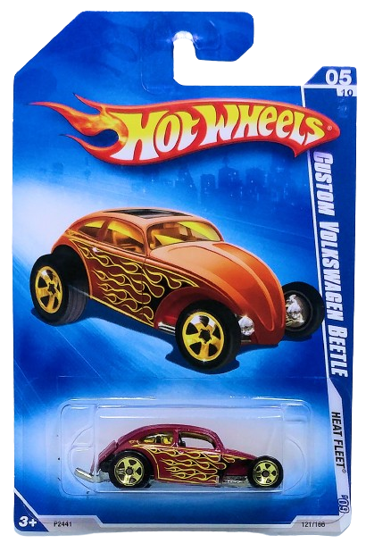 Hot Wheels 2009 - Collector # 121/250 - Heat Fleet 5/10 - Custom Volkswagen Beetle - Red - Opening Engine Cover - International Card