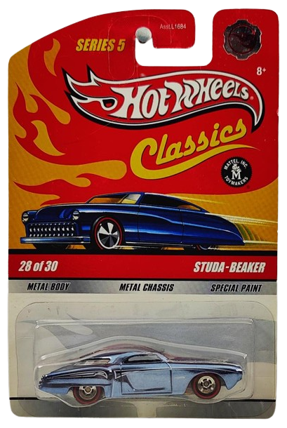 Hot Wheels 2009 - Classics Series 5 # 28/30 - Studa-Breaker - Spectraflame Steel Blue - CHASE - Real Riders Red Lines - Metal/Metal - Blister Card with Foil Logo