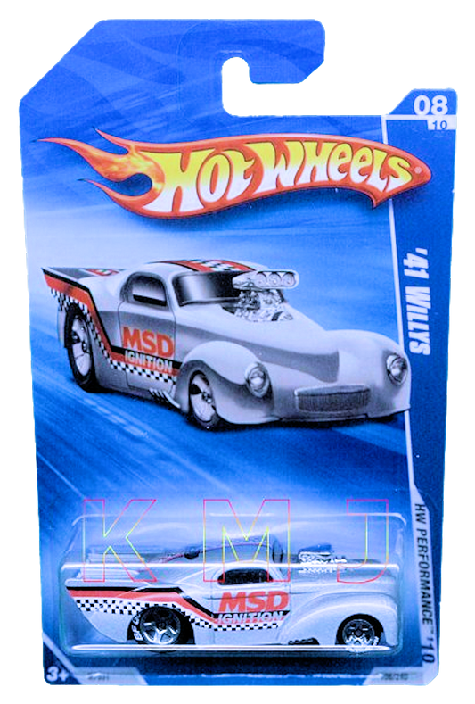 Hot Wheels 2010 - Collector # 106/240 - HW Performance 8/10 - '41 Willys - Silver / MSD Ignition - BF Goodrich Tires which is a Walmart Exclusive - USA Card