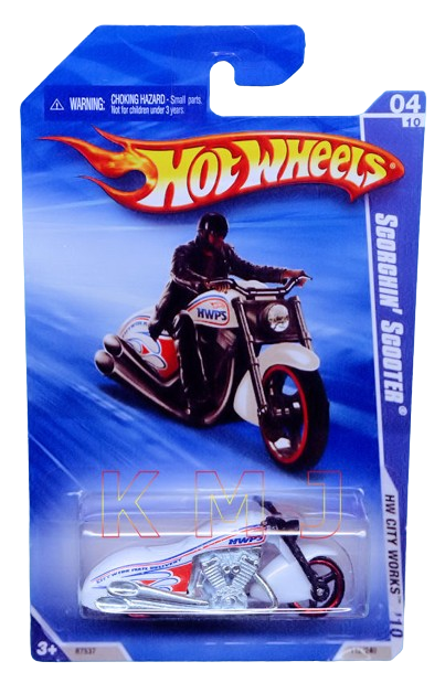 Hot Wheels 2010 - Collector # 112/240 - HW City Works 4/10 - Scorchin' Scooter - White / HWPS - USA Card