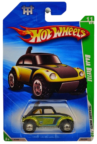 Hot Wheels 2010 - USA Collector # 055/240 - 'SUPER' Trea$ure Hunt$ 11/12 - Baja Beetle - Spectraflame Gold & Matte Black - Metal/Metal & Real Riders - USA Card