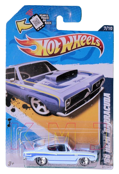 Hot Wheels 2012 - Collector # 087/247 - Muscle Mania / MOPAR 7/10 - '68 HEMI Barracuda - Light Pale Blue - USA Card