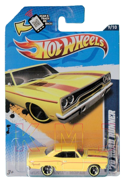 Hot Wheels 2012 - Collector # 089/247 - Muscle Mania 9/10 - '70 (PLYMOUTH) Road Runner - Yellow - USA Scan & Track Card