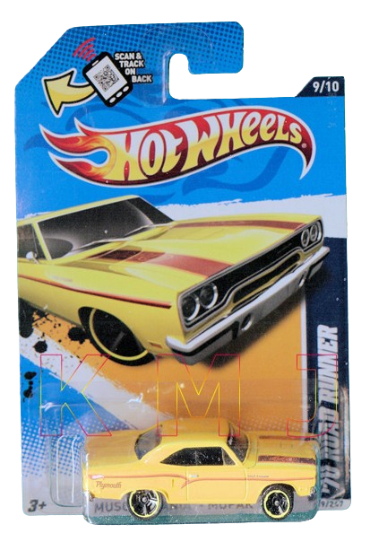 Hot Wheels 2012 - Collector # 089/247 - Muscle Mania 9/10 - '70 (PLYMOUTH) Road Runner - Yellow / Windshield Banner - Walmart Exclusive - USA Scan & Track Card