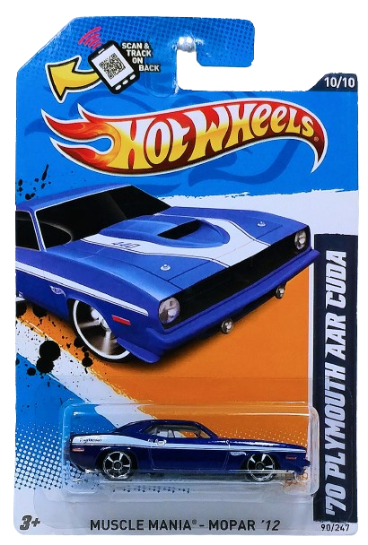 Hot Wheels 2012 - Collector # 090/247 - Muscle Mania / Mopar 10/10 - '70 Plymouth AAR Cuda - Metallic Blue - Walmart Exclusive - USA Card