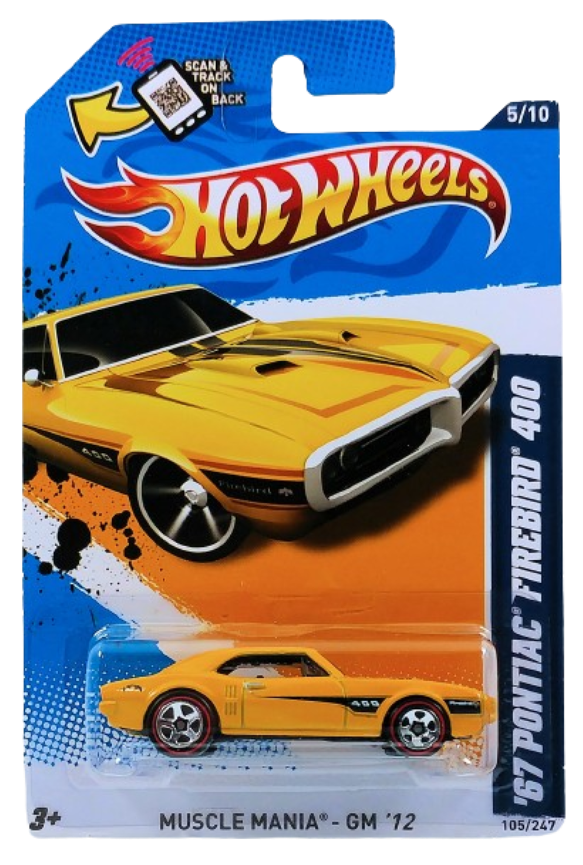 Hot Wheels 2012 - Collector # 105/247 - Muscle Mania / GM 5/10 - '67 Pontiac Firebird 400 - Metallic Yellow - 5 Spokes with Redlines - Walmart Exclusive - USA Card