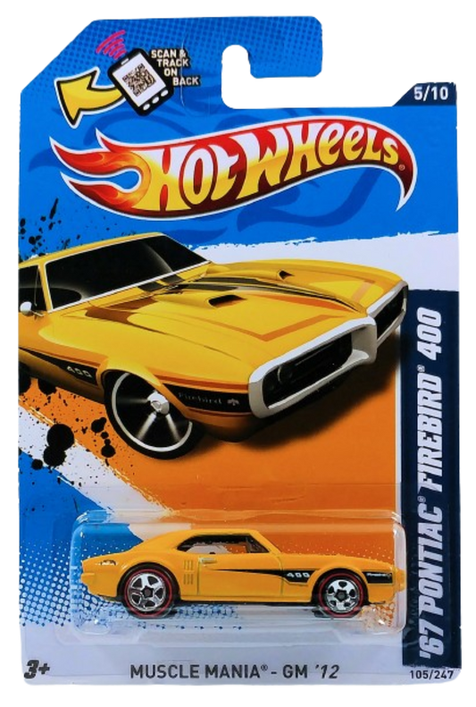 Hot Wheels 2012 - Collector # 105/247 - Muscle Mania / GM 5/10 - '67 Pontiac Firebird 400 - Metallic Yellow - 5 Spokes with Redlines - Walmart Exclusive - USA Card