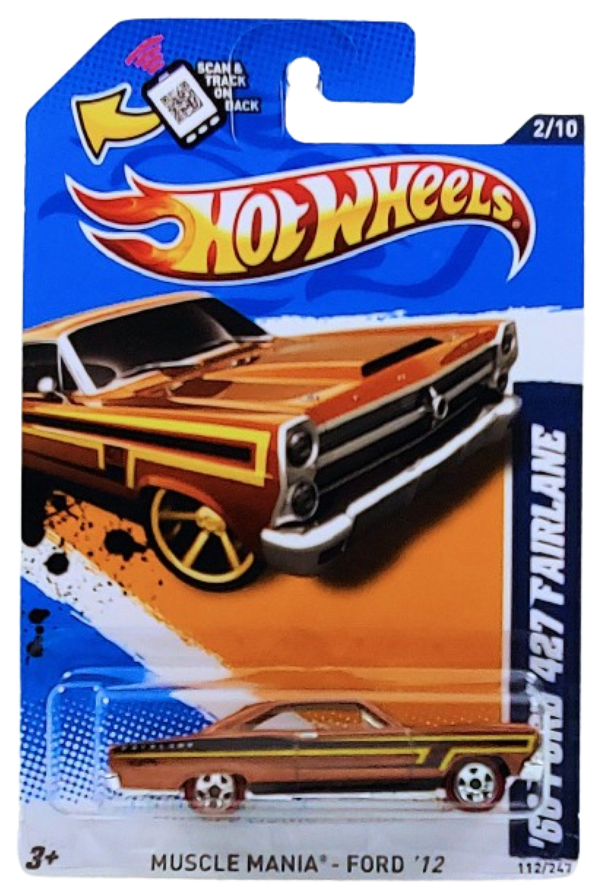 Hot Wheels 2012 - Collector # 112/247 - Muscle Mania / Ford 2/10 - '66 Ford 427 Fairlane - Metallic Brown - 5 Spoke Wheels with Redlines - Walmart Exclusive - USA Card