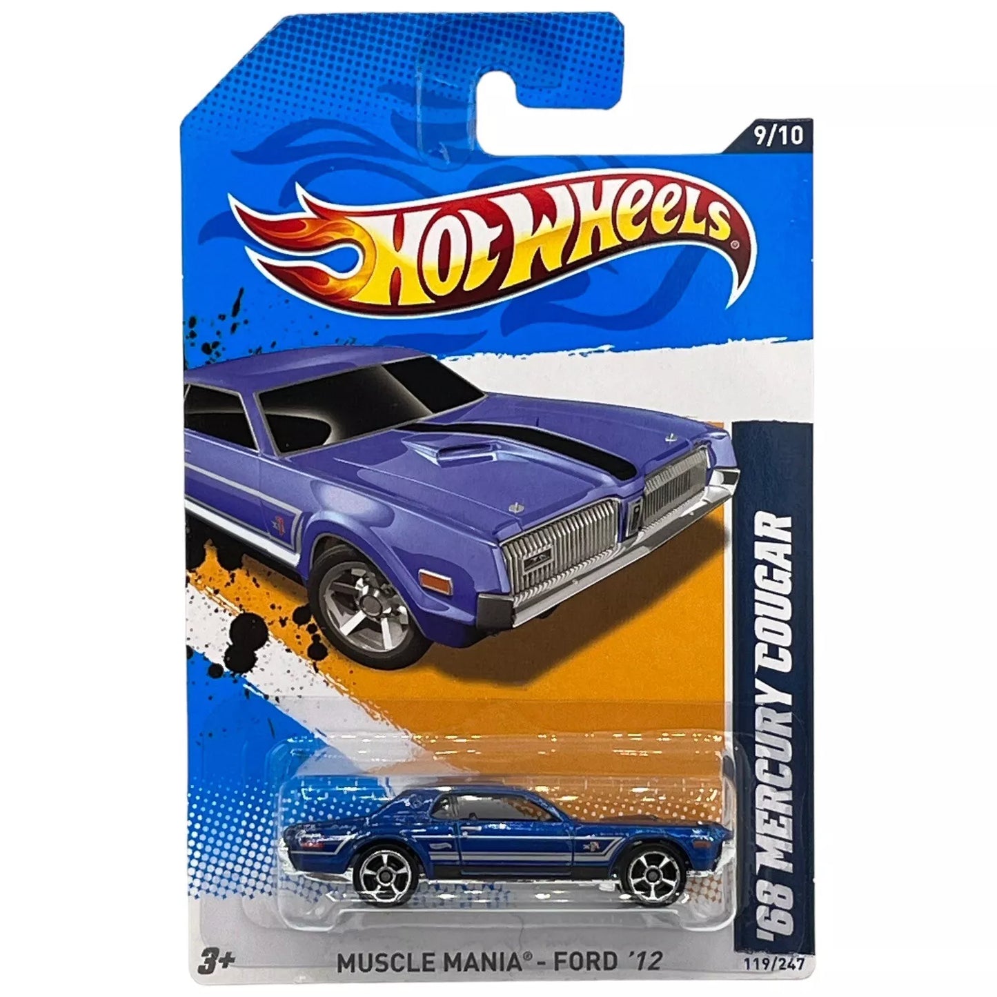 Hot Wheels 2012 - Collector # 119/247 - Muscle Mania / Ford 9/10 - '68 Mercury Cougar - Metalflake Blue - MC5 Wheels - USA Card