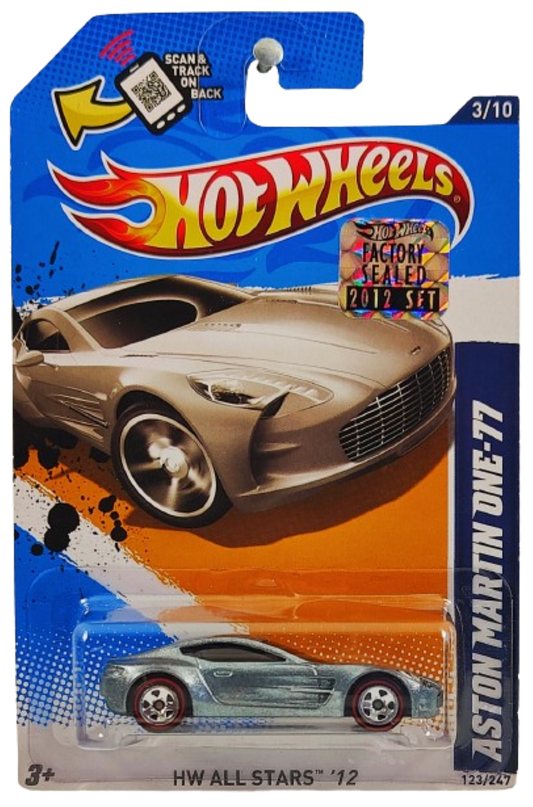 Hot Wheels 2012 - Collector # 123/247 - HW All Stars 3/10 - Aston Martin One-77 - Metallic Gray - Red Lines - Walmart Exclusive - USA Card with Factory Sticker