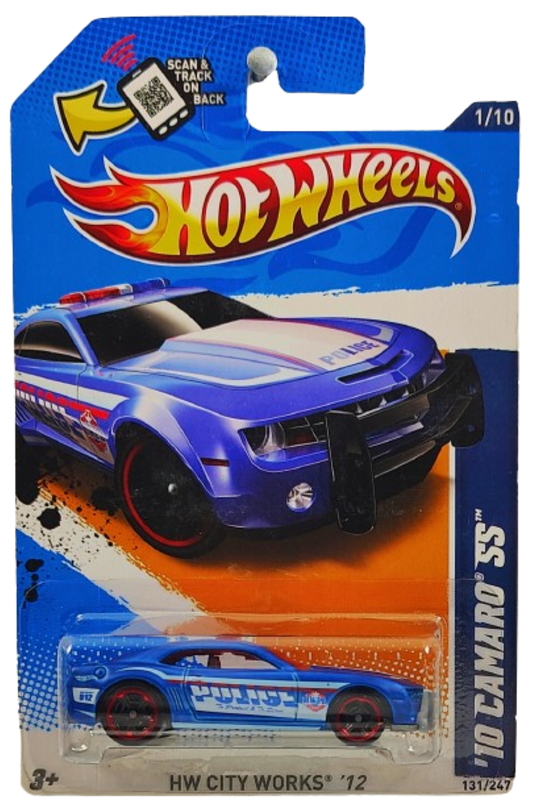 Hot Wheels 2012 - Collector # 131/247 - HW City Works 1/10 - '10 Camaro SS - Blue / Police - KMart Exclusive - USA Scan & Track Card